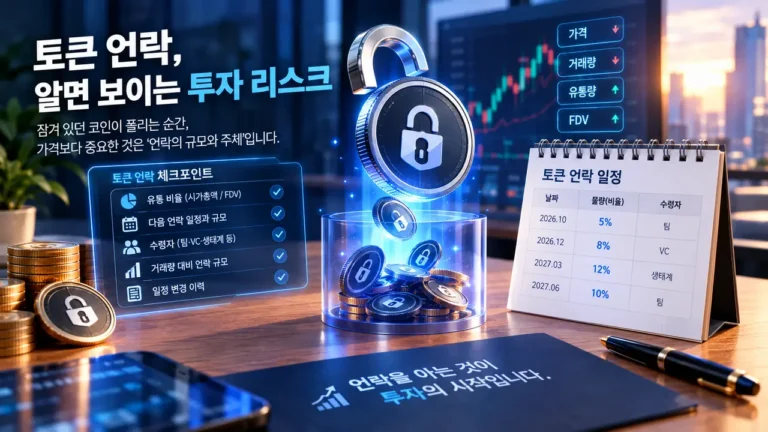토큰 언락과 유통량 증가 구조를 설명하는 그래픽