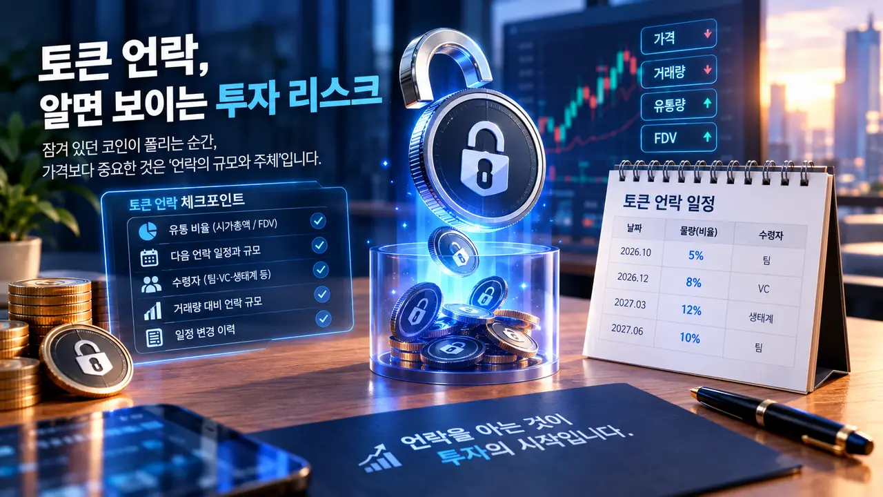토큰 언락과 유통량 증가 구조를 설명하는 그래픽