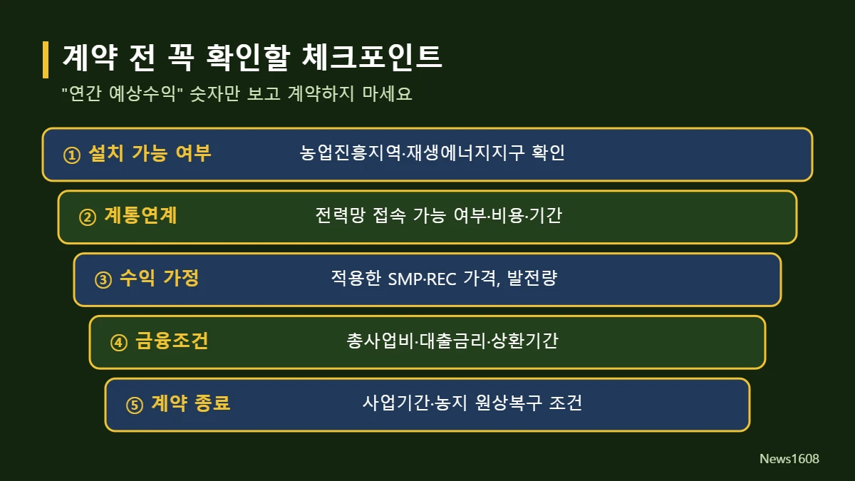 영농형 태양광 계약 전 체크리스트 계통연계 SMP REC 금융조건