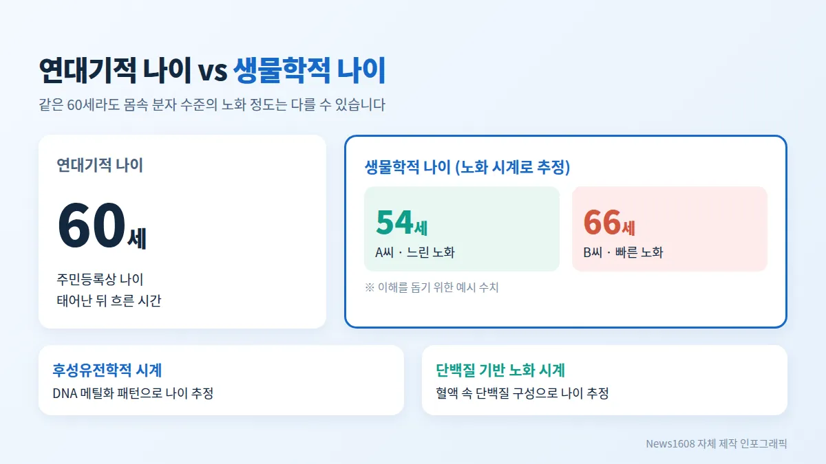 연대기적 나이와 생물학적 나이 차이, 후성유전학적 시계와 단백질 기반 노화 시계 비교
