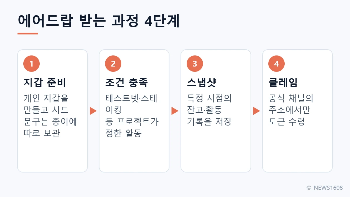 에어드랍 받는 방법 4단계 지갑 준비 조건 충족 스냅샷 클레임