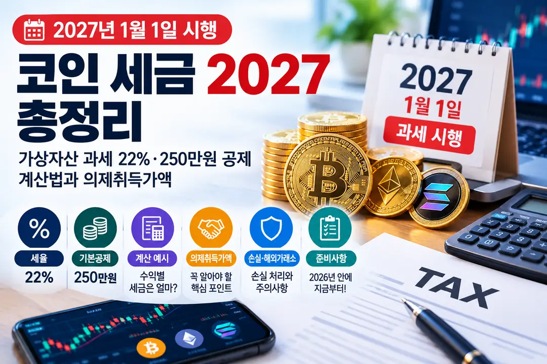 코인 세금 2027 가상자산 과세 22% 250만원 공제 계산법