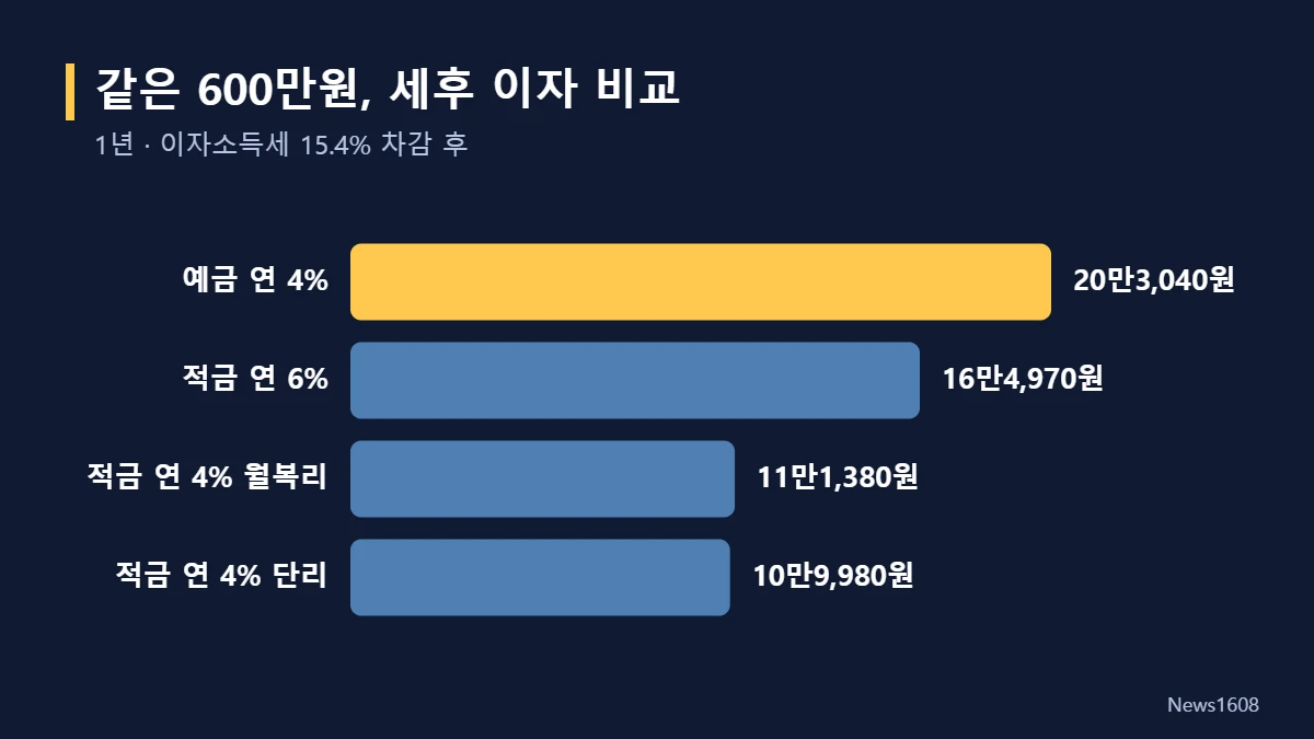 예금 적금 세후 이자 비교