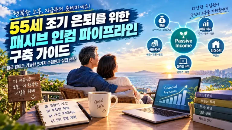 55세 조기 은퇴 패시브 인컴 파이프라인 연금 배당 임대 온라인 수익 썸네일