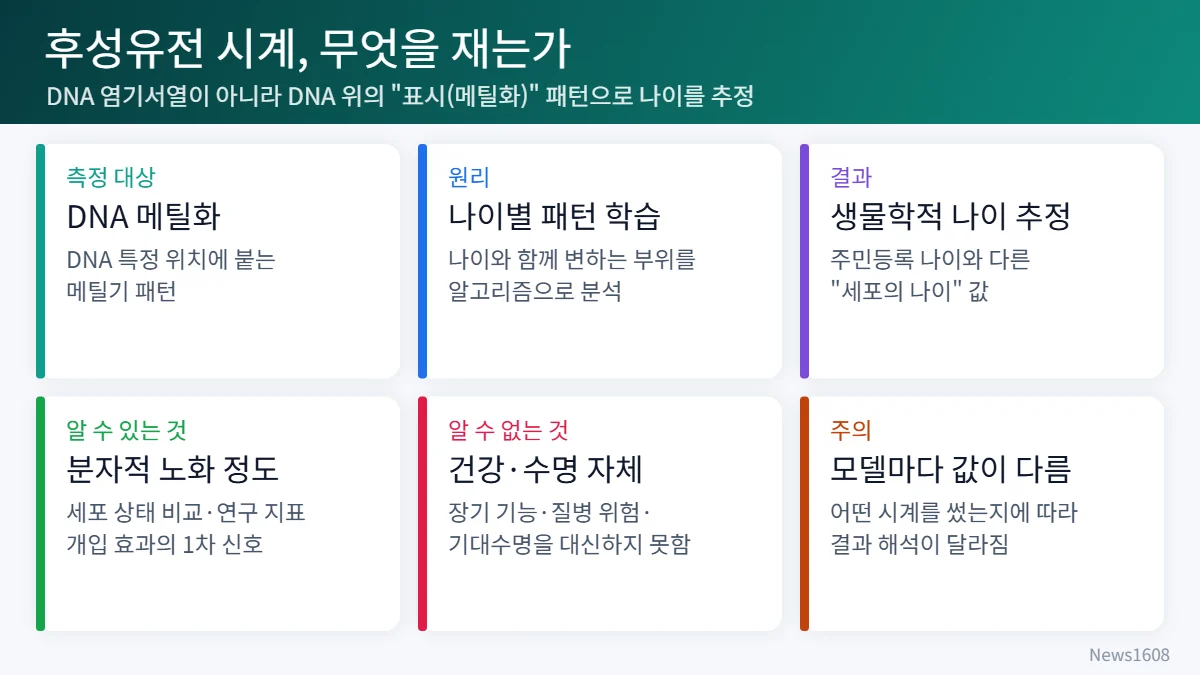 후성유전 시계 원리 DNA 메틸화 생물학적 나이