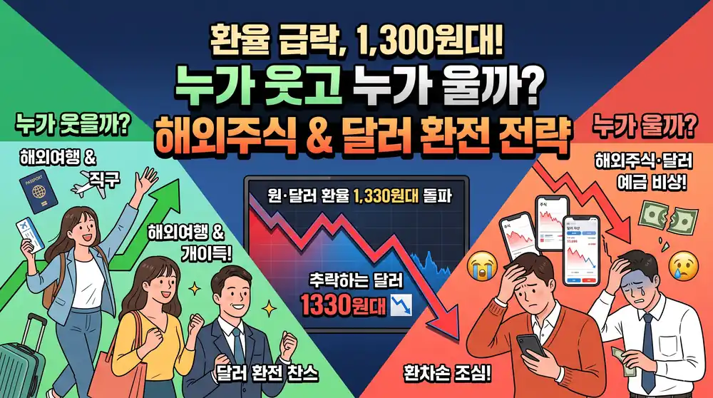 환율 하락 1,330원대 원화 강세 해외주식 달러 환전 전략