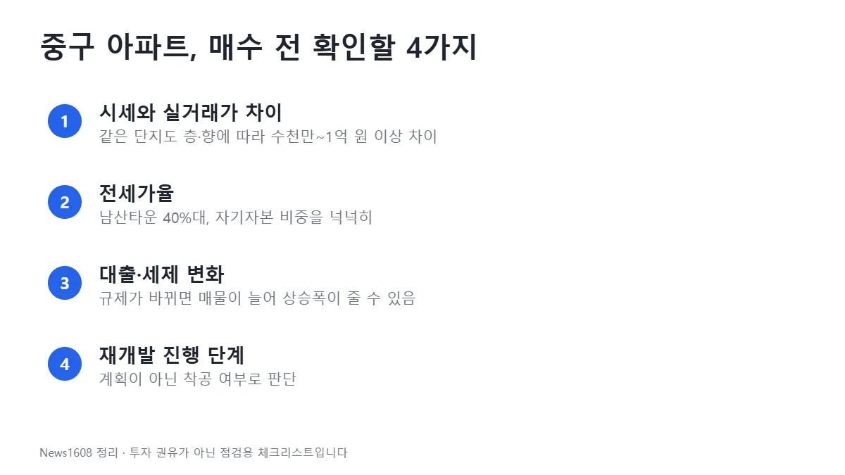 중구 아파트 매수 전 체크리스트 실거래가 전세가율 대출 재개발