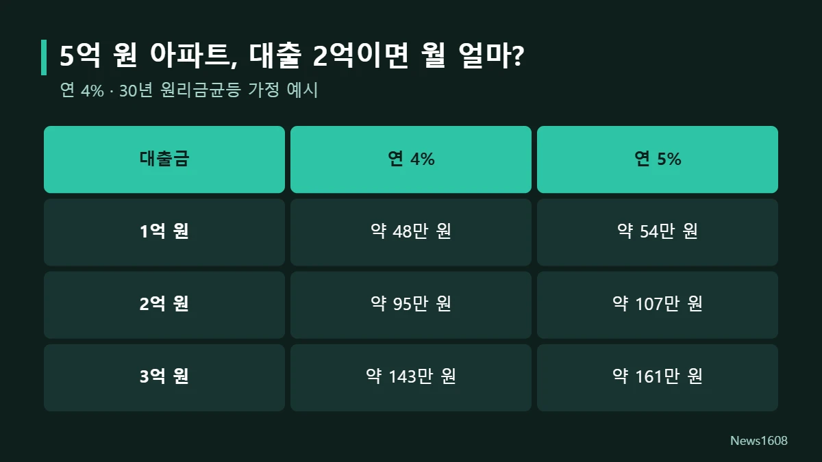 대출 금액별 월 원리금 예시
