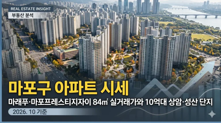 마포구 아파트 시세 2026년 10월 마포래미안푸르지오 마포프레스티지자이 상암 실거래가