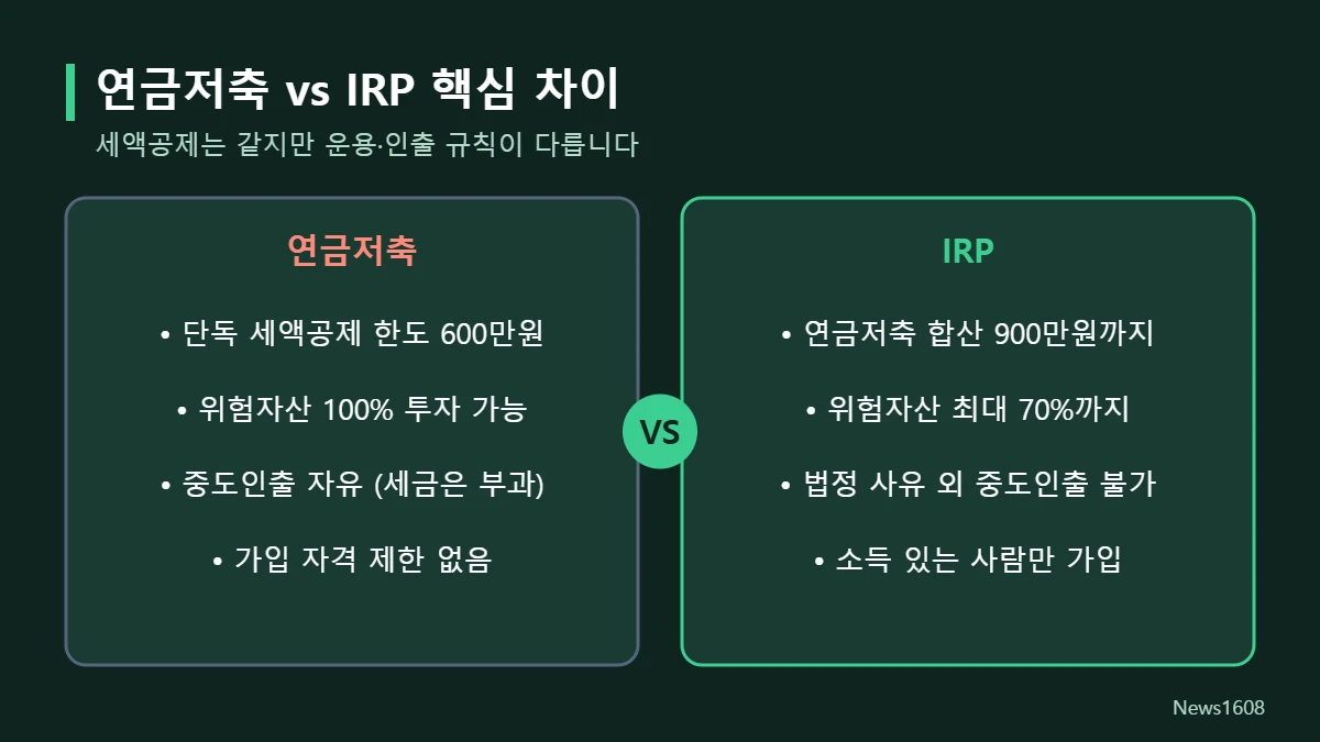 연금저축 IRP 차이 비교 세액공제 한도 위험자산 중도인출