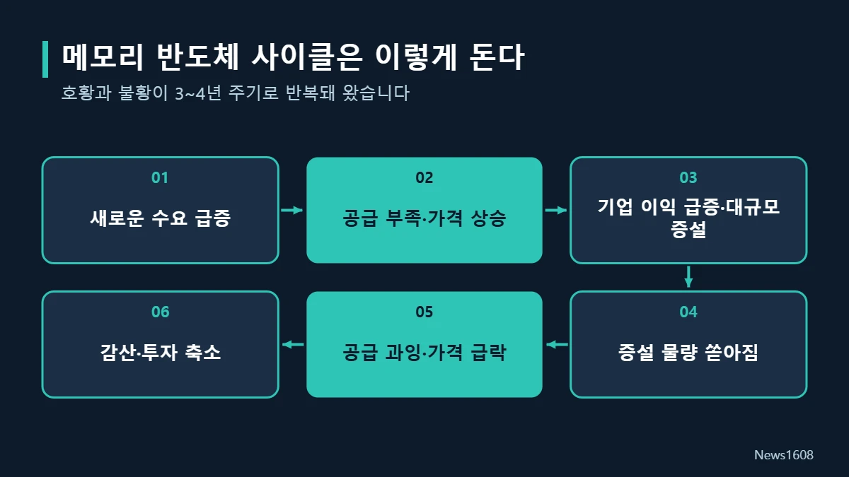 메모리 반도체 사이클 수요 공급 가격 증설 감산 순환