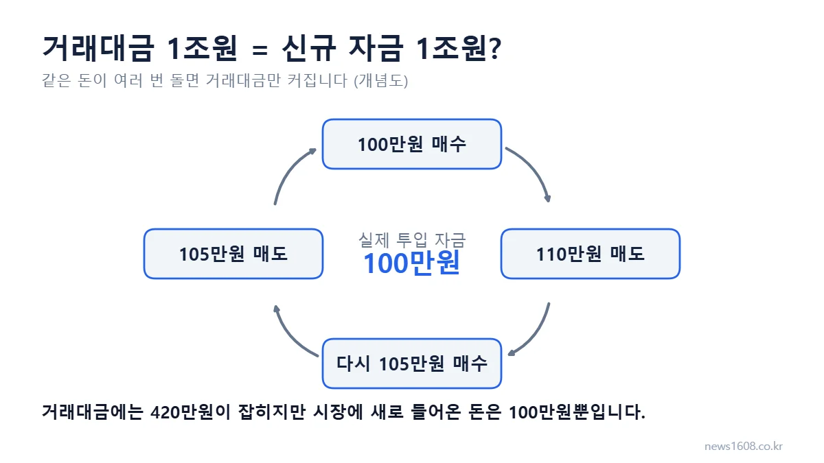 알트코인 거래량 - 거래대금과 신규 자금 유입의 차이 개념도