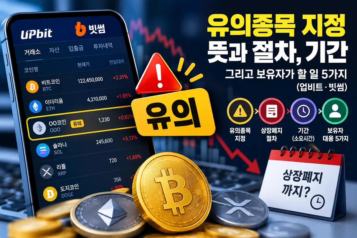 유의종목 지정 뜻 상장폐지 절차 기간 업비트 빗썸 보유자 대응법