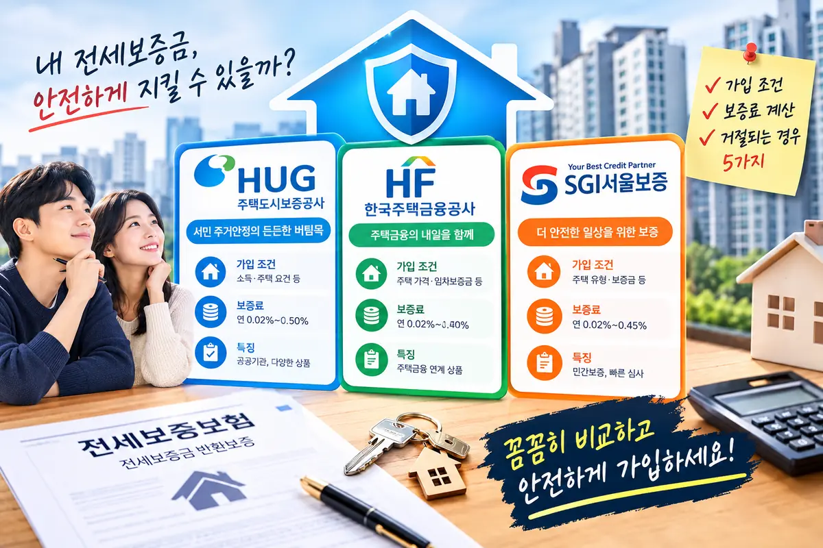 전세보증보험 HUG HF SGI 비교 보증료 거절 사유