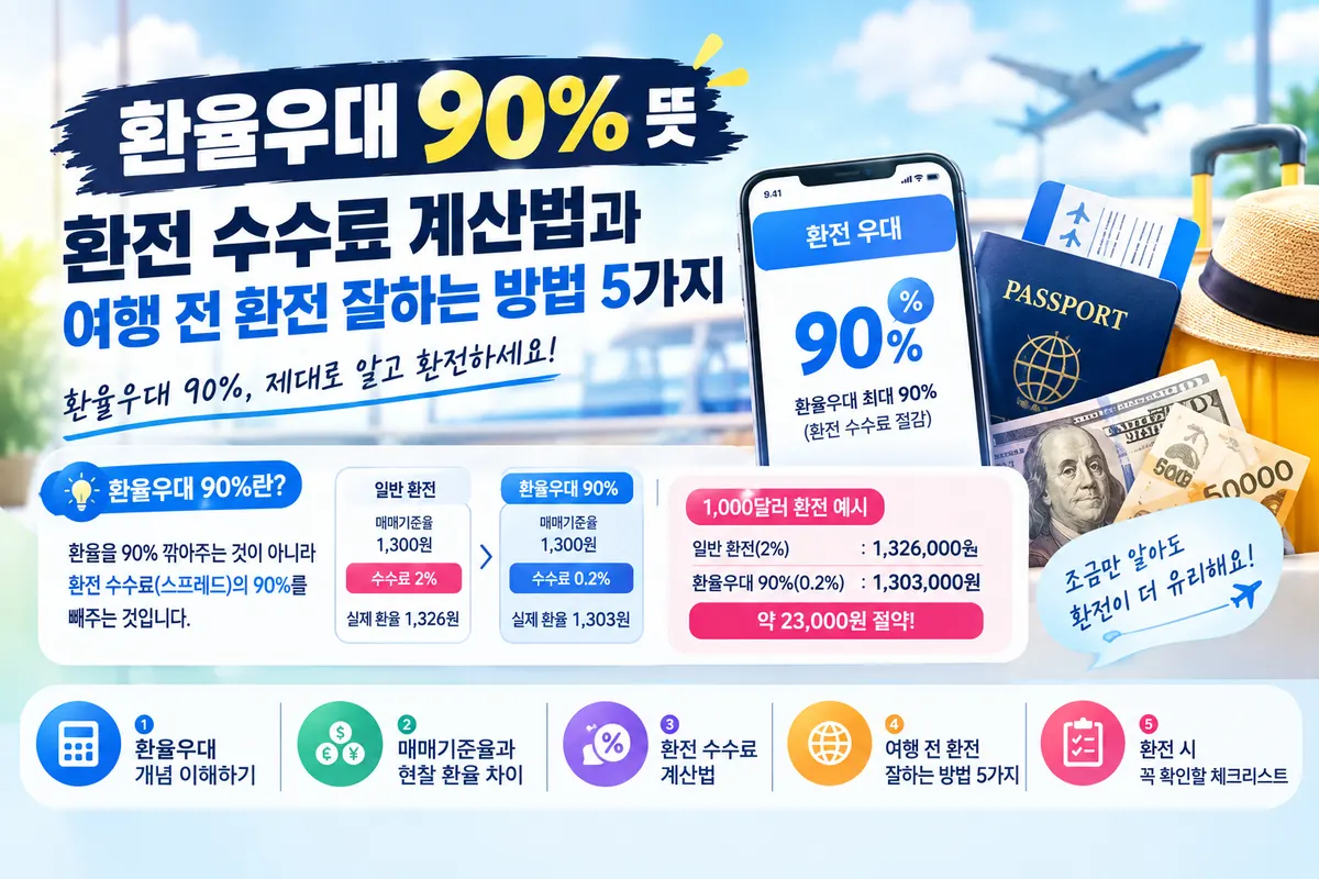환율우대 90% 뜻｜환전 수수료 계산법과 여행 전 환전 잘하는 방법